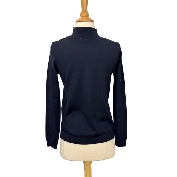 Sezane Jacob Sweater Jumper Navy Blue Long Sleeve Wool High Neck Buttons Size XS - Picture 5 of 11